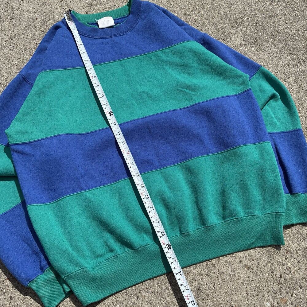 Cheetah VTG 90s Sweatshirt Sweater Green Black Colorblock Stripe Pullover Mens L - Picture 10 of 12